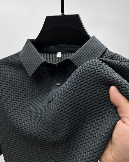 Men's Textured Knit Short Sleeve Polo Shirt