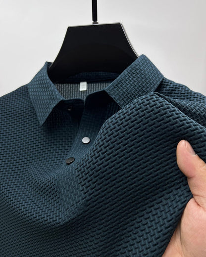 Men's Textured Knit Short Sleeve Polo Shirt