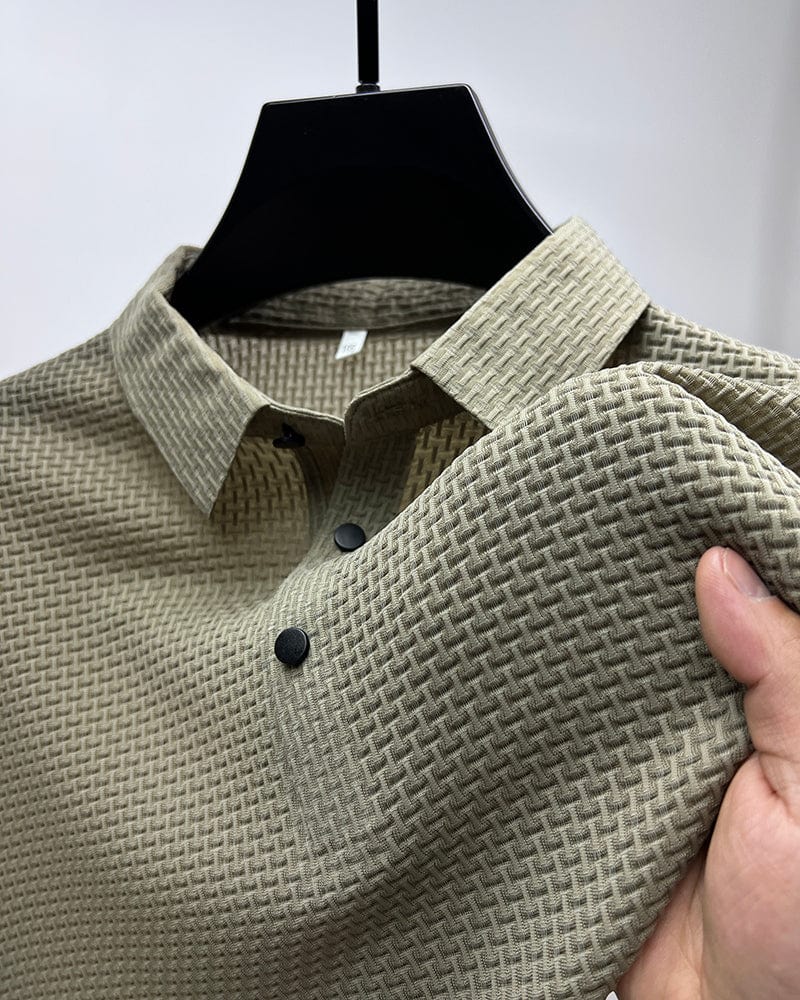 Men's Textured Knit Short Sleeve Polo Shirt