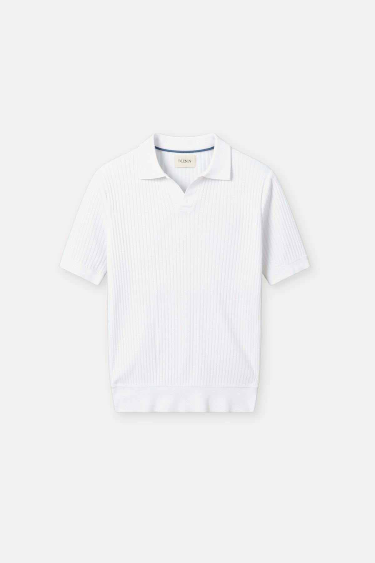 Men's Short Sleeve Ribbed Polo Shirt with Open Collar