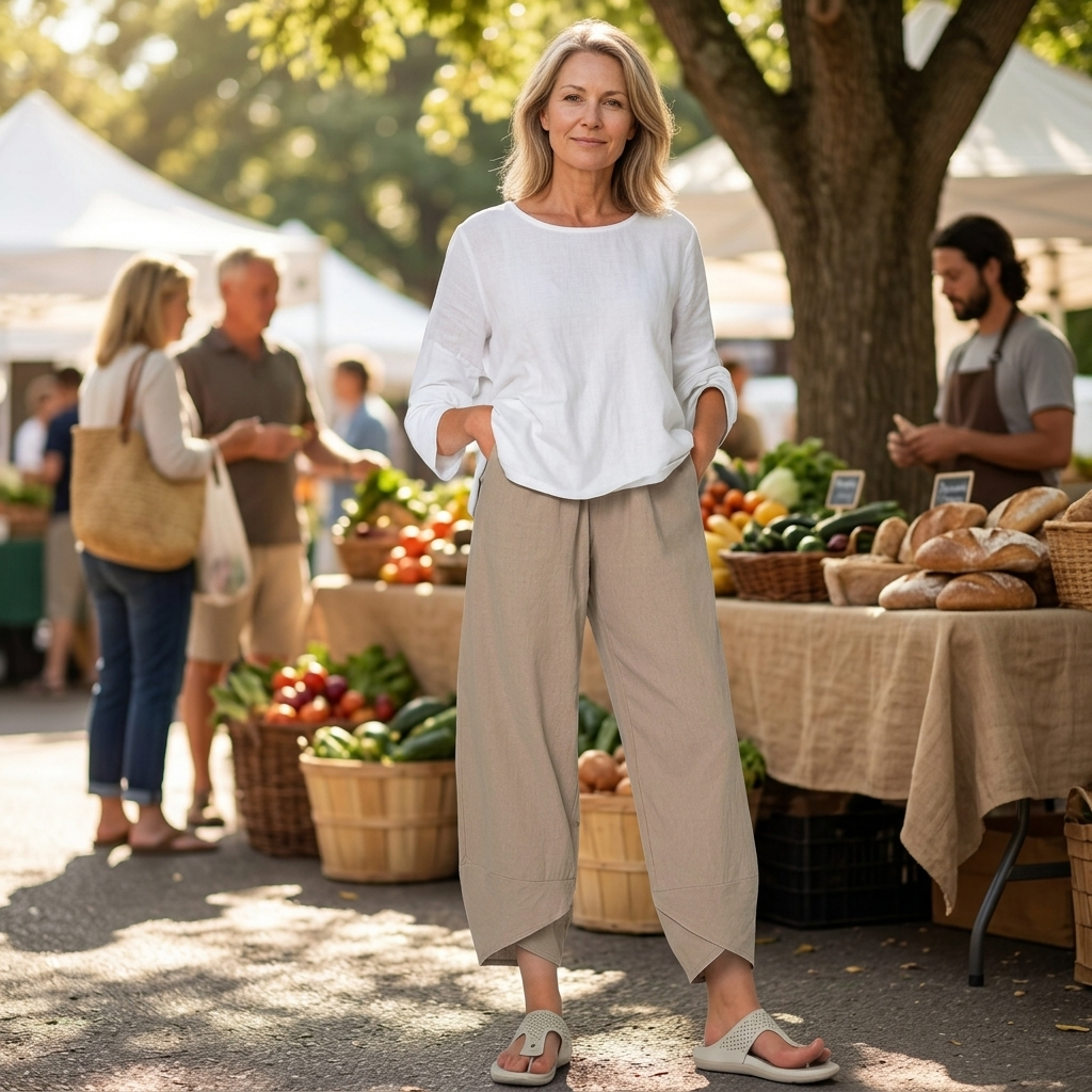 Women's Cropped Wide Leg Linen Pants with Asymmetric Hem