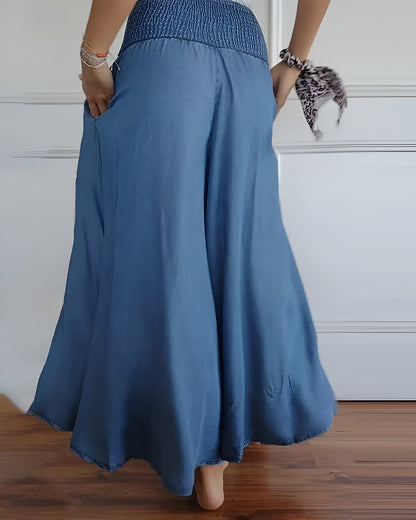 Women's Wide Leg Pants with Smocked Waist and Pockets