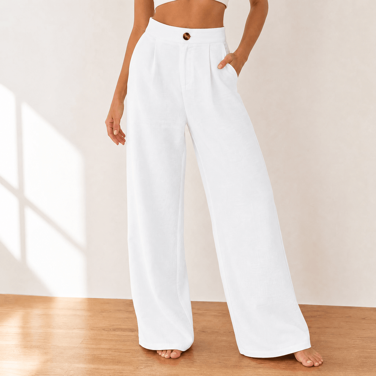 Women's High Waist Pleated Wide Leg Trousers