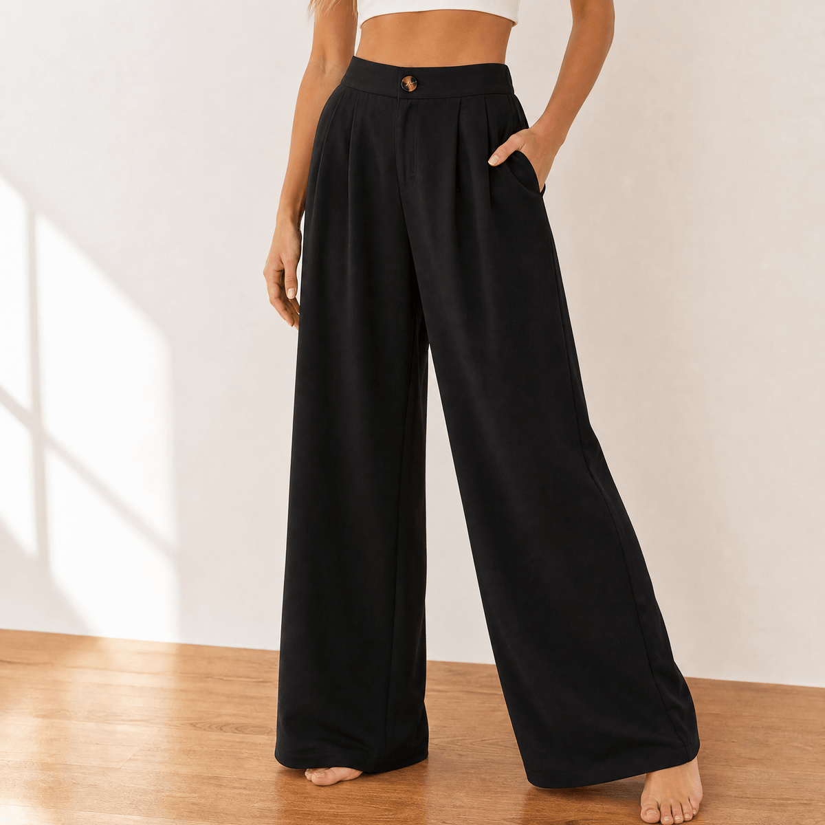 Women's High Waist Pleated Wide Leg Trousers