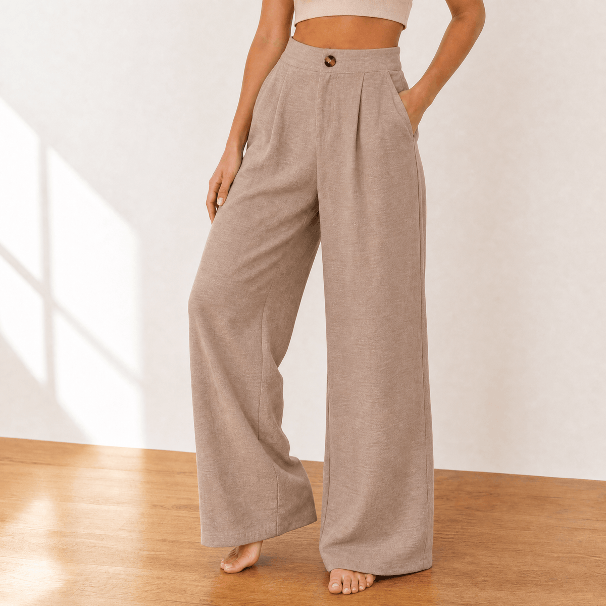 Women's High Waist Pleated Wide Leg Trousers