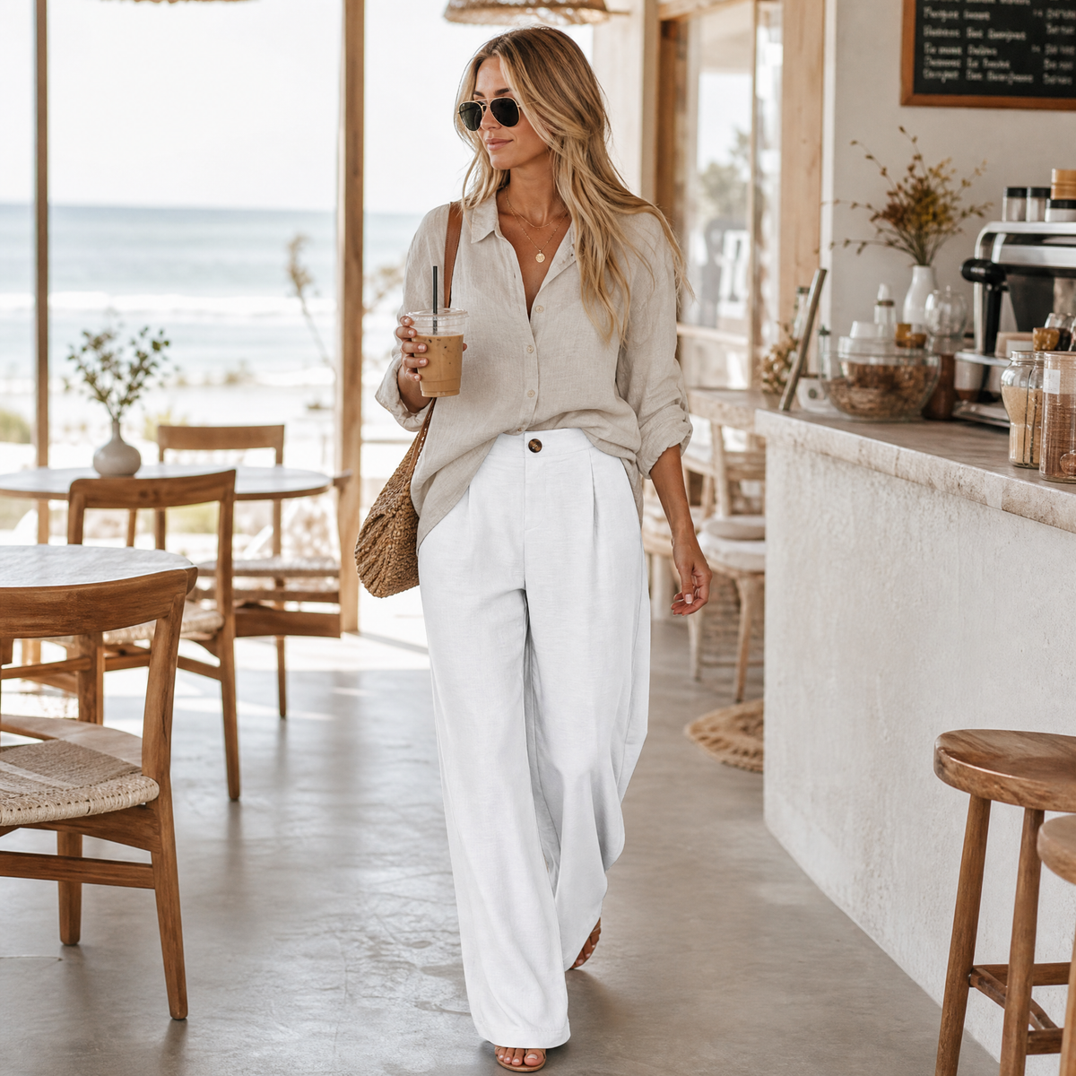 Women's High Waist Pleated Wide Leg Trousers