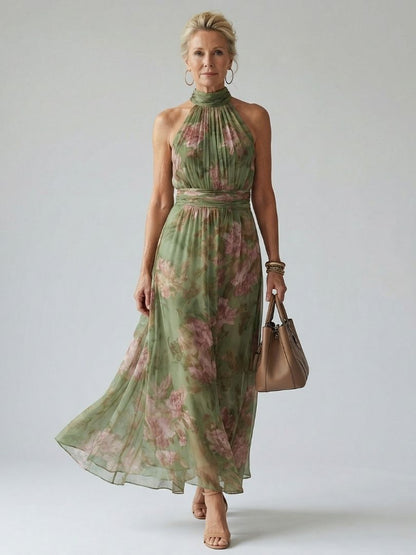 Women's Floral Halter Neck Midi Dress