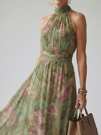 Women's Floral Halter Neck Midi Dress