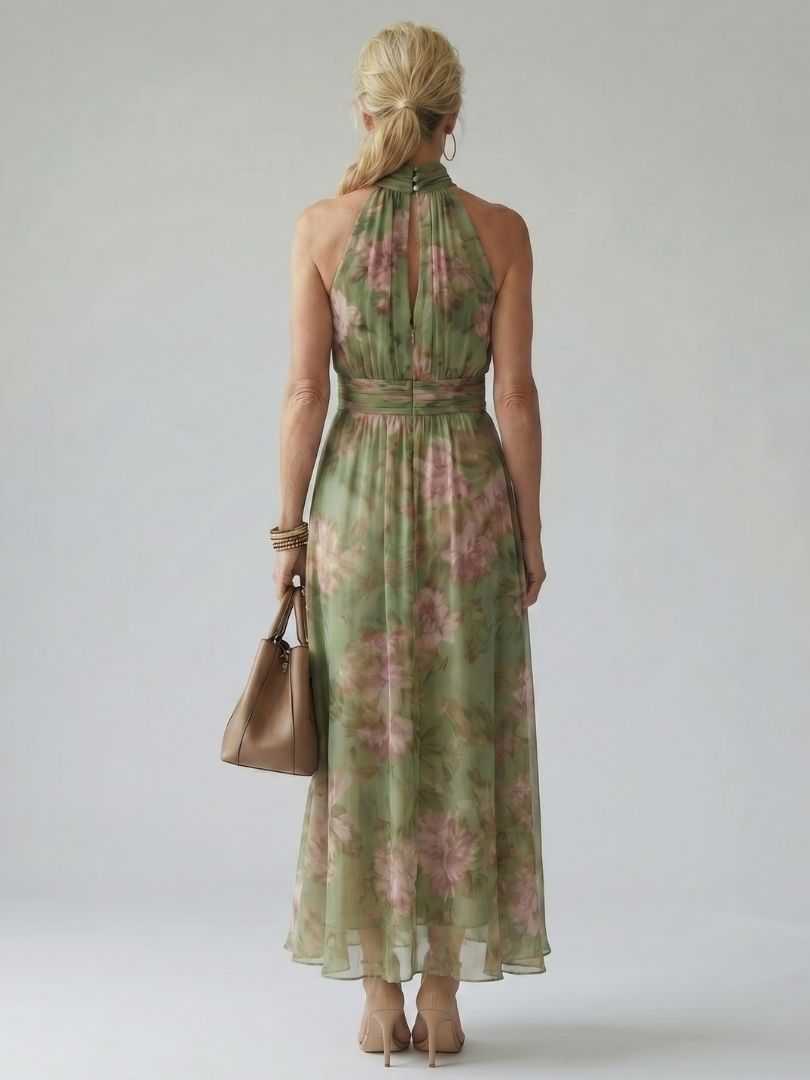 Women's Floral Halter Neck Midi Dress
