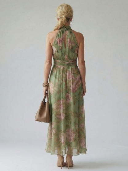 Women's Floral Halter Neck Midi Dress