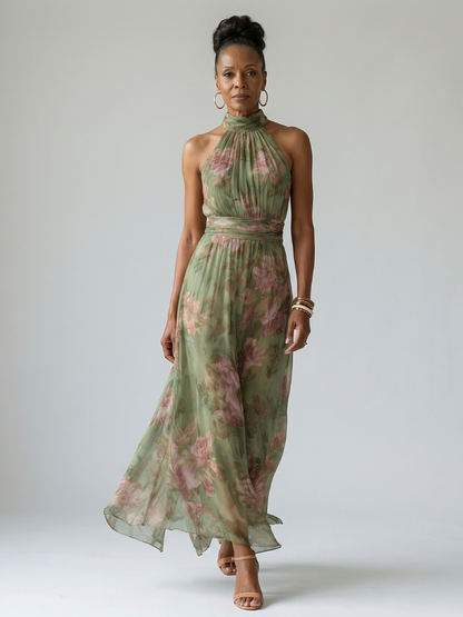 Women's Floral Halter Neck Midi Dress