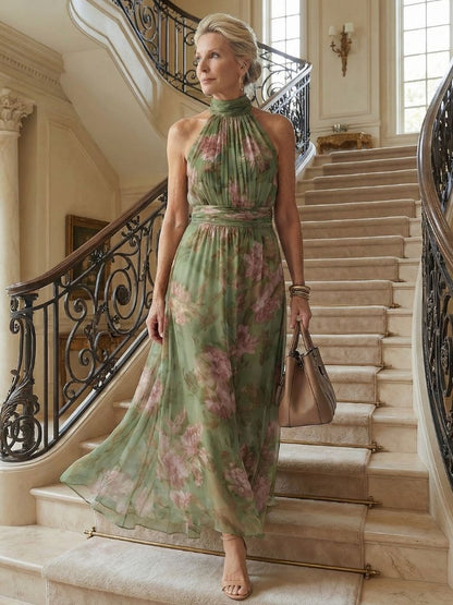 Women's Floral Halter Neck Midi Dress