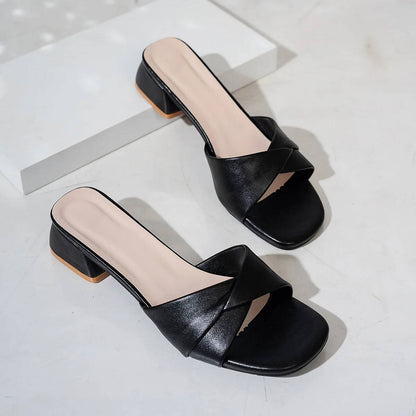 Women's Twisted Strap Low Block Heel Mule Sandals