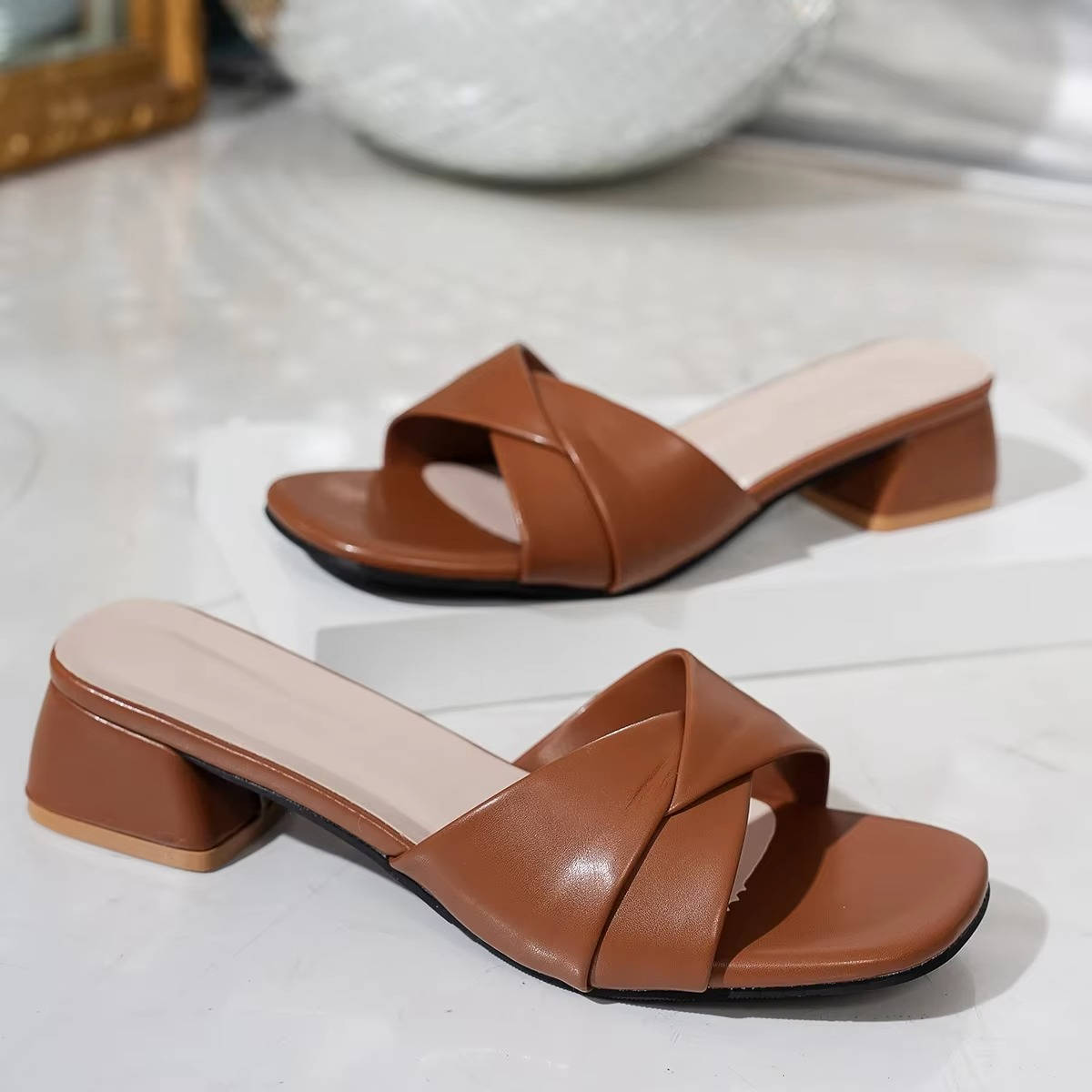 Women's Twisted Strap Low Block Heel Mule Sandals