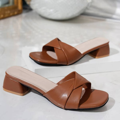 Women's Twisted Strap Low Block Heel Mule Sandals