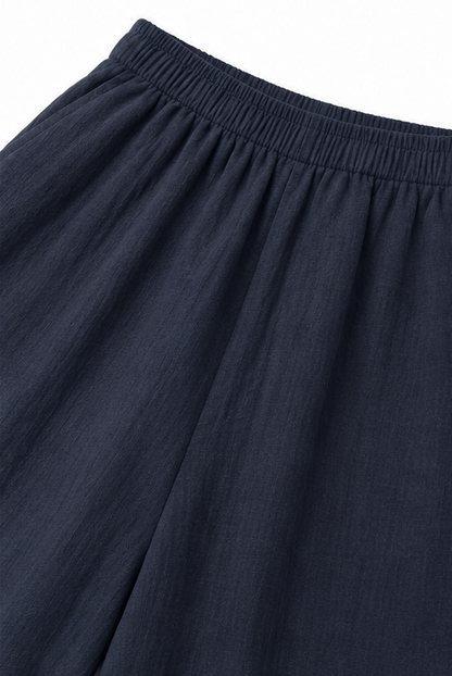 Women's Two-Piece Set – Wide-Leg, Cotton Blend, Breathable