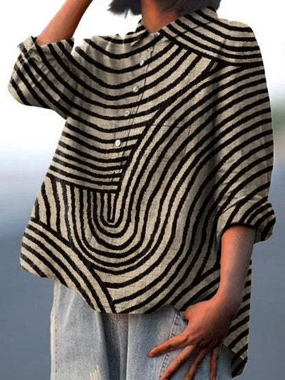 Women's Abstract Stripe Long Sleeve Blouse