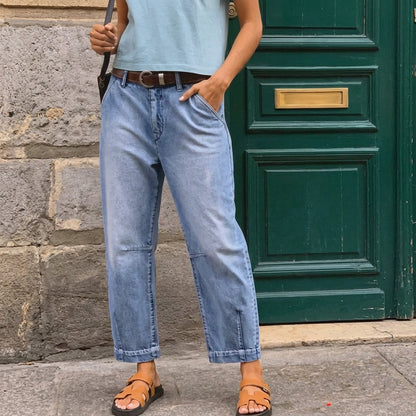 Women's Cropped Barrel Leg Denim Jeans