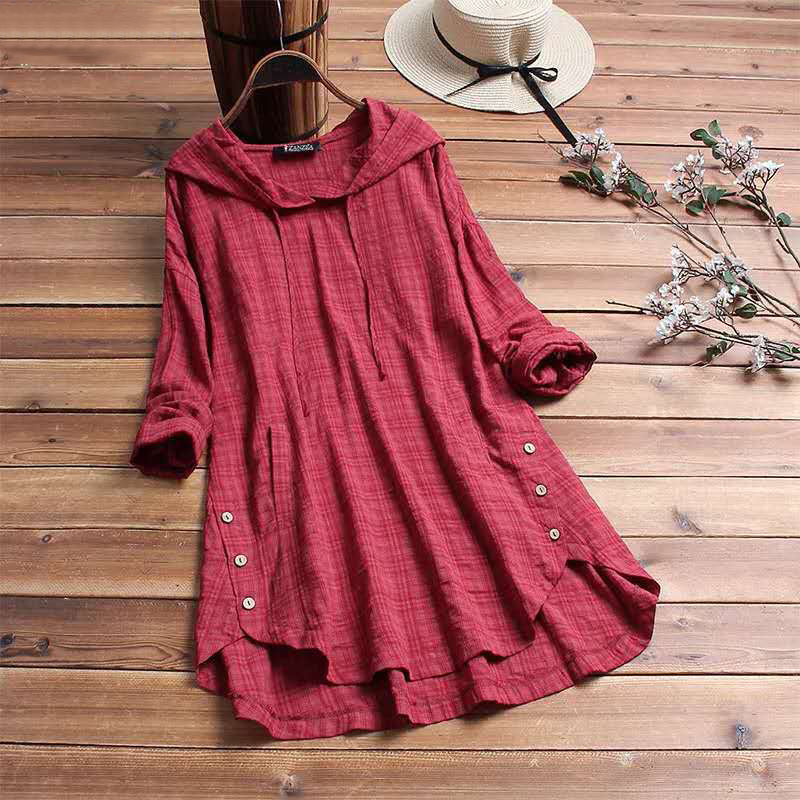 Women's Hooded Longline Tunic Top with Side Buttons