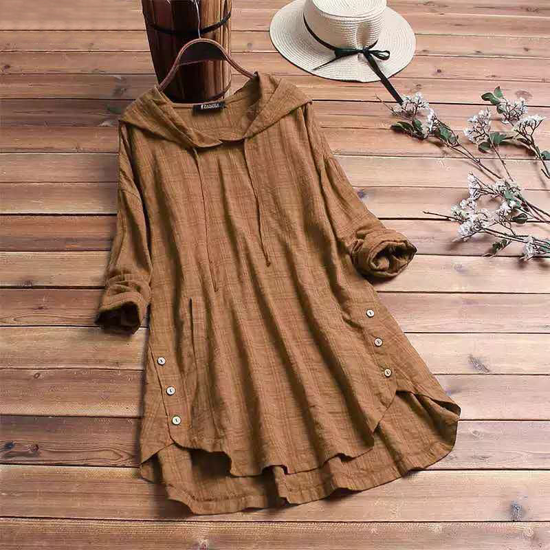 Women's Hooded Longline Tunic Top with Side Buttons