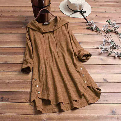 Women's Hooded Longline Tunic Top with Side Buttons