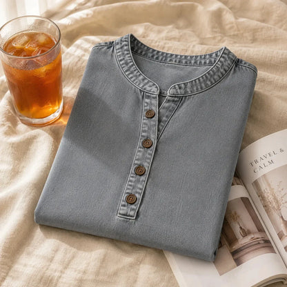Women's Henley Tunic Top with Side Buttons
