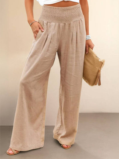 Women's High Waist Wide Leg Pants with Smocked Waistband