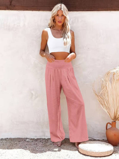 Women's High Waist Wide Leg Pants with Smocked Waistband