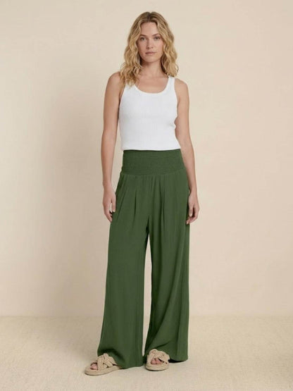 Women's High Waist Wide Leg Pants with Smocked Waistband