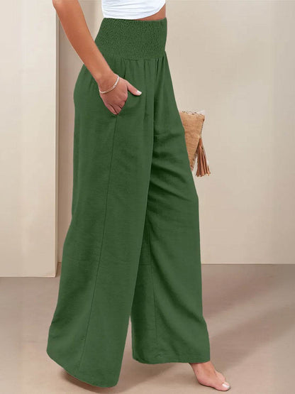 Women's High Waist Wide Leg Pants with Smocked Waistband