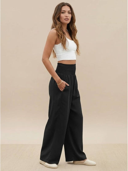 Women's High Waist Wide Leg Pants with Smocked Waistband