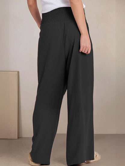 Women's High Waist Wide Leg Pants with Smocked Waistband
