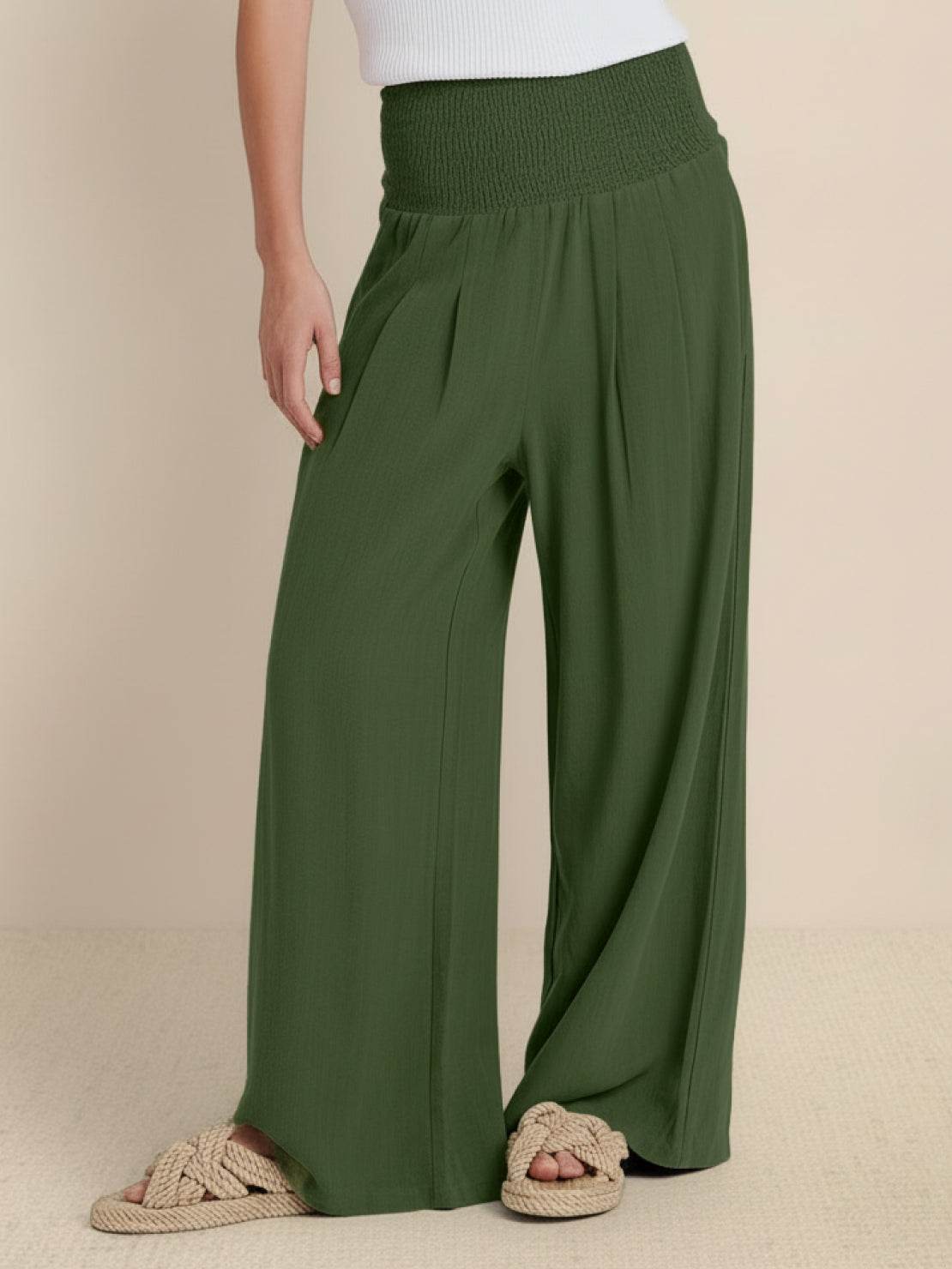 Women's High Waist Wide Leg Pants with Smocked Waistband