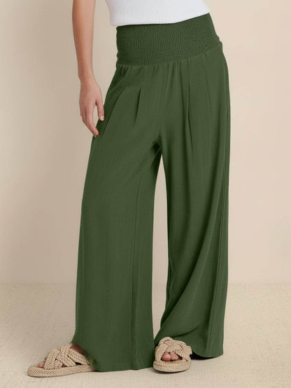 Women's High Waist Wide Leg Pants with Smocked Waistband