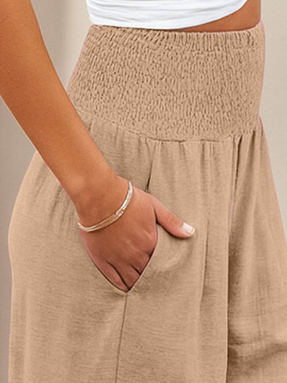 Women's High Waist Wide Leg Pants with Smocked Waistband
