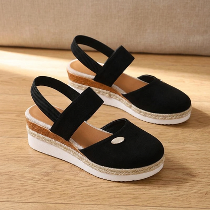 Women's Espadrille Wedge Sandals – Closed Toe, Braided Jute Trim