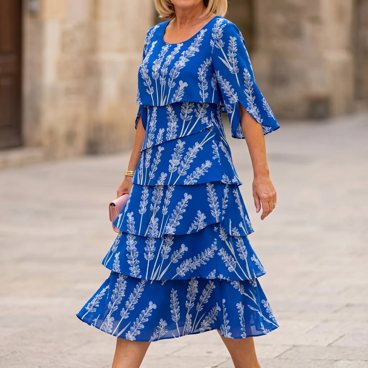 Women's Tiered Midi Dress – Floral, Flutter Sleeves, Lightweight