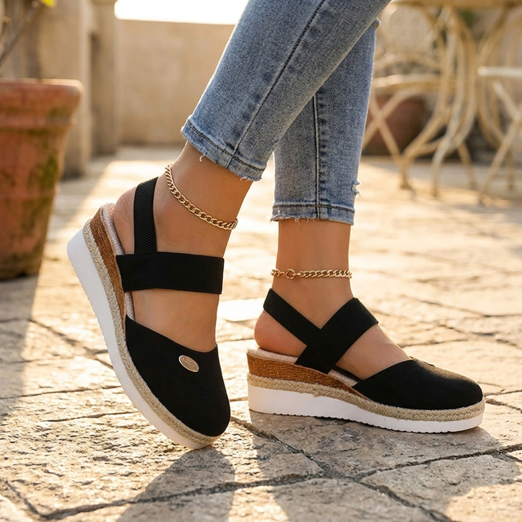 Women's Espadrille Wedge Sandals – Closed Toe, Braided Jute Trim
