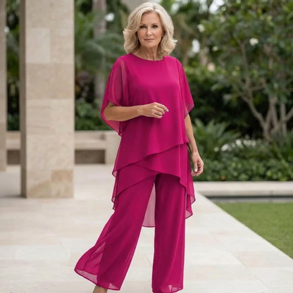 Women's Draped Top and Wide Leg Pants Set