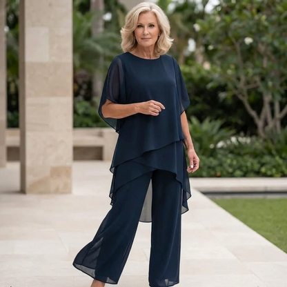 Women's Draped Top and Wide Leg Pants Set