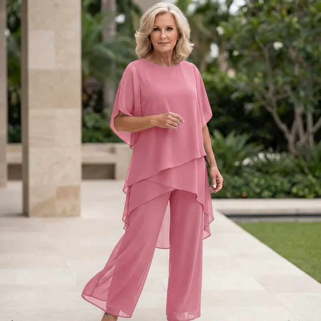 Women's Draped Top and Wide Leg Pants Set