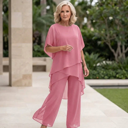 Women's Draped Top and Wide Leg Pants Set