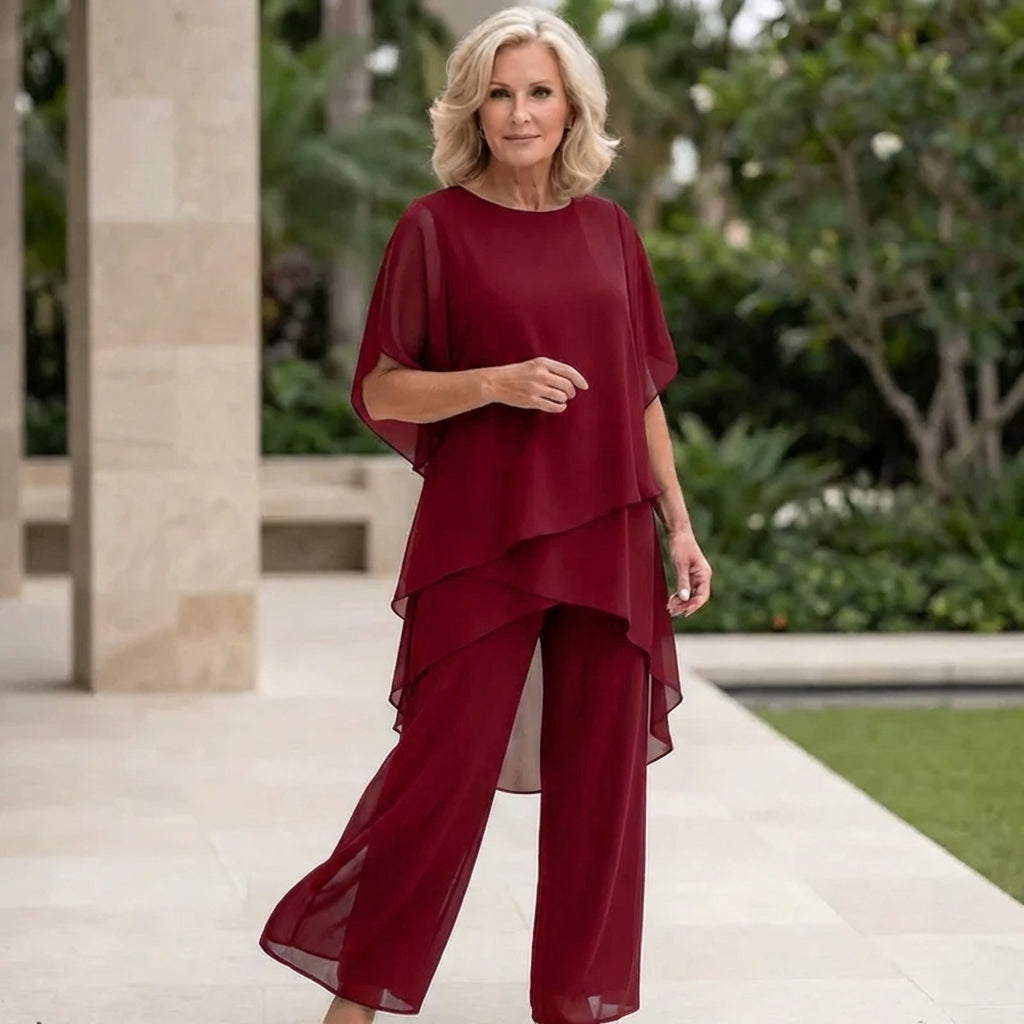 Women's Draped Top and Wide Leg Pants Set