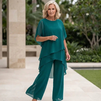 Women's Draped Top and Wide Leg Pants Set
