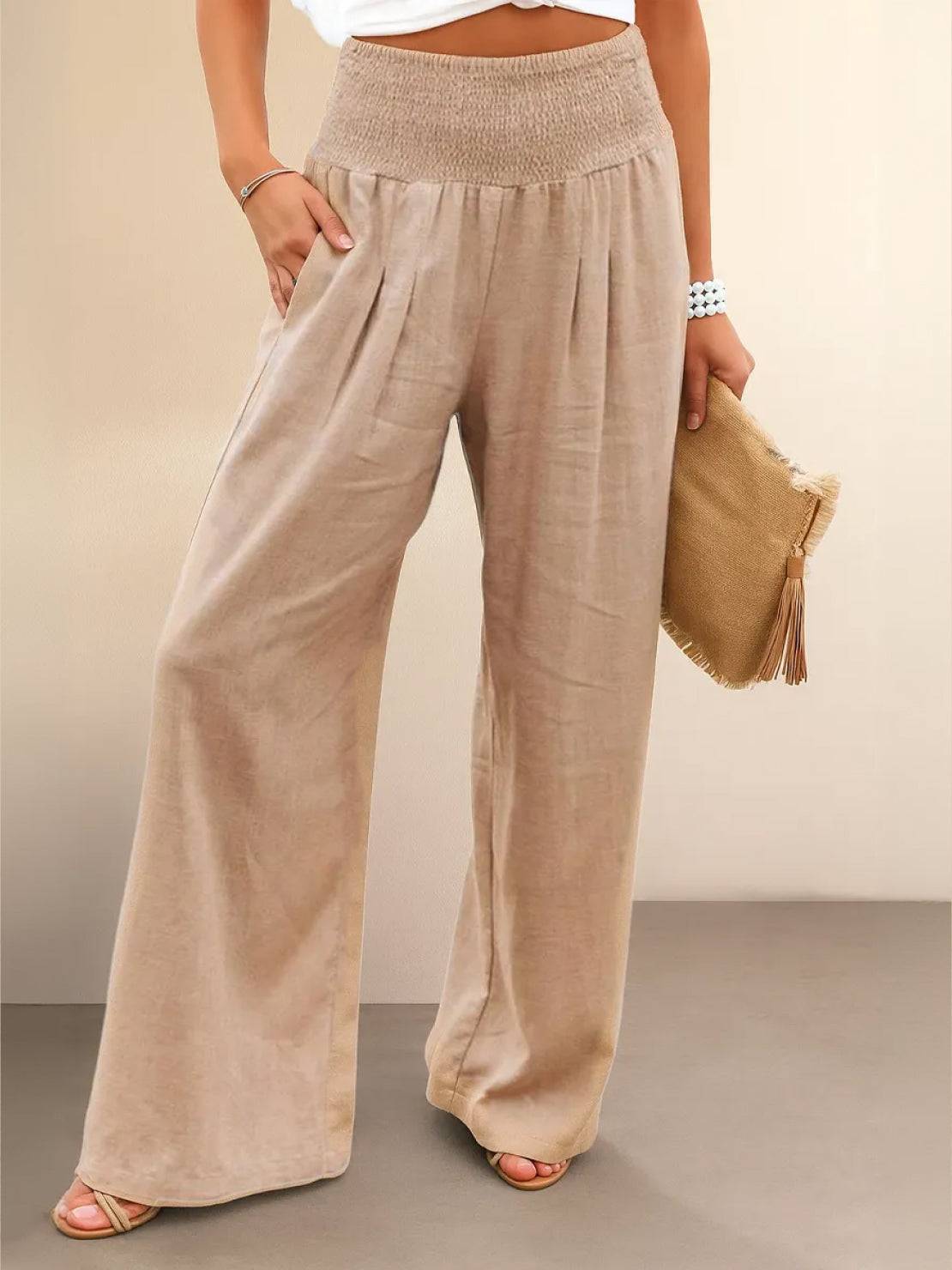 Women's High Waisted Wide Leg Trousers with Pleats