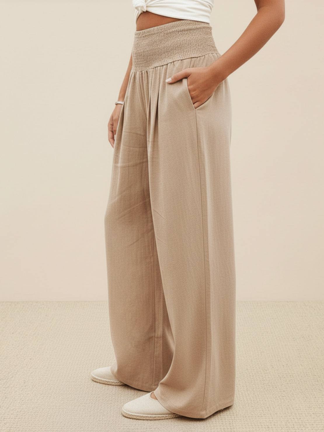 Women's High Waisted Wide Leg Trousers with Pleats