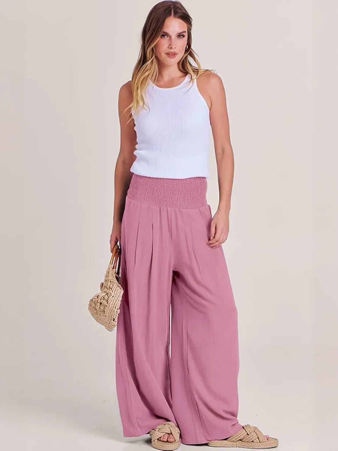 Women's High Waisted Wide Leg Trousers with Pleats