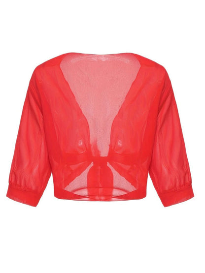 Women's Sheer Chiffon Tie Front Cropped Cardigan