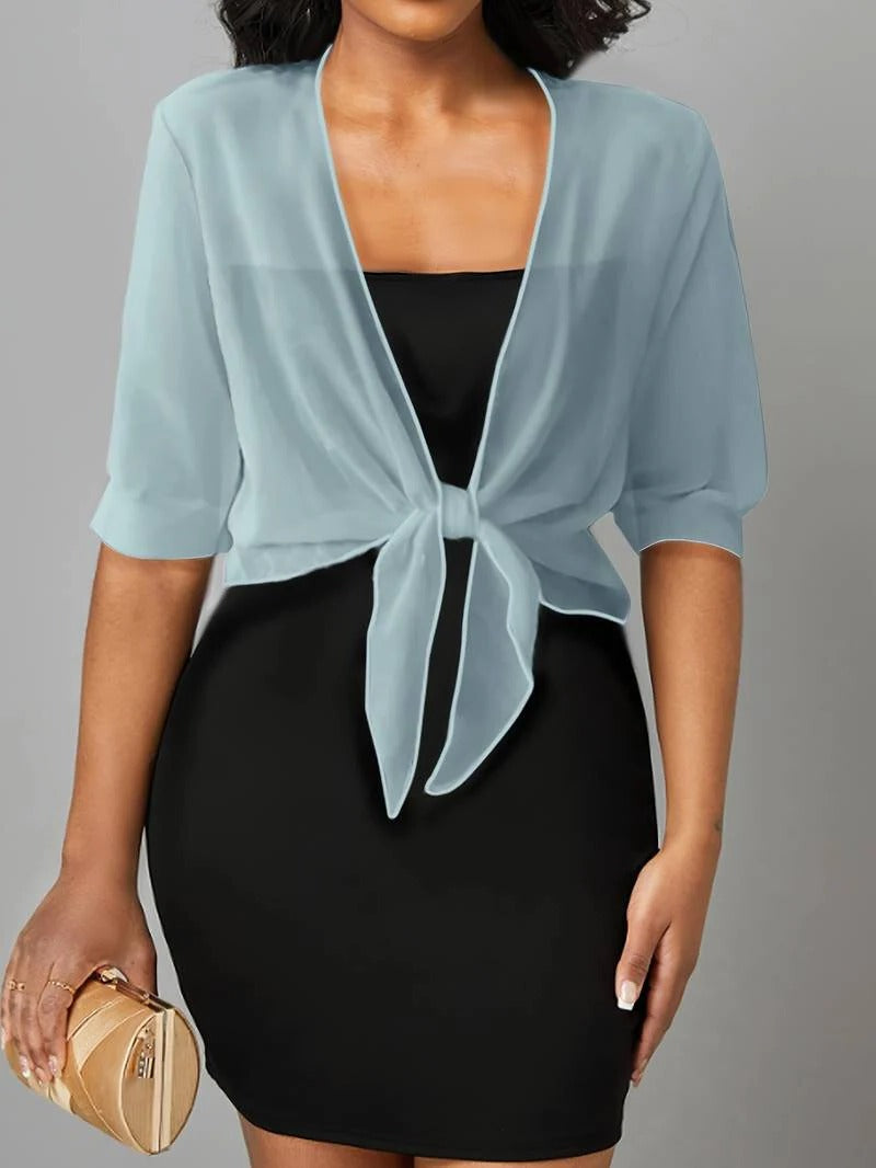 Women's Sheer Chiffon Tie Front Cropped Cardigan