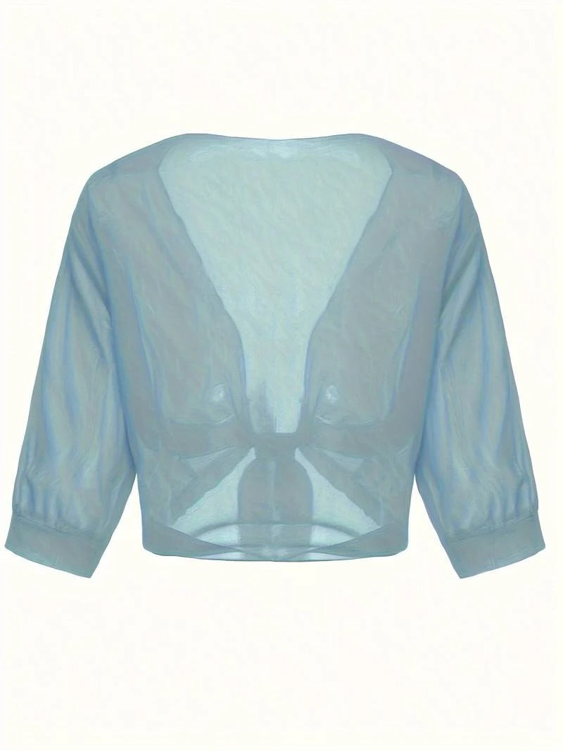 Women's Sheer Chiffon Tie Front Cropped Cardigan